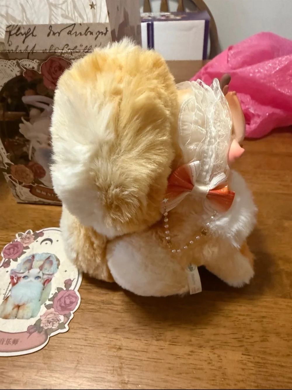 Plush Fantasy Cat Toy with Decorative Horns - Cream & White